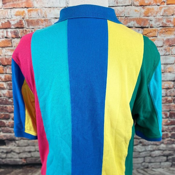 Lands End Blue Yellow Pink Green Colorblock Polo - Picture 3 of 4